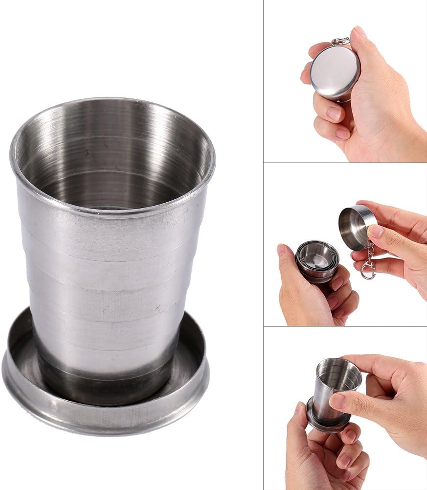 Fdit Travel Folding Cup S/M/L Stainless Steel Cup Camp Keychain Design Retractable Telescopic Collapsible Cup(S)