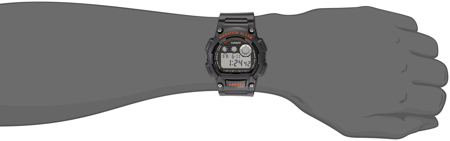 Casio W735H Series | Men’s Digital Watch | Black/Red | 100M WR | Countdown Timer | LED Backlight Super Illuminator with Afterglow | Vibration Alarm | Hourly Time Signal | 10 Year Battery
