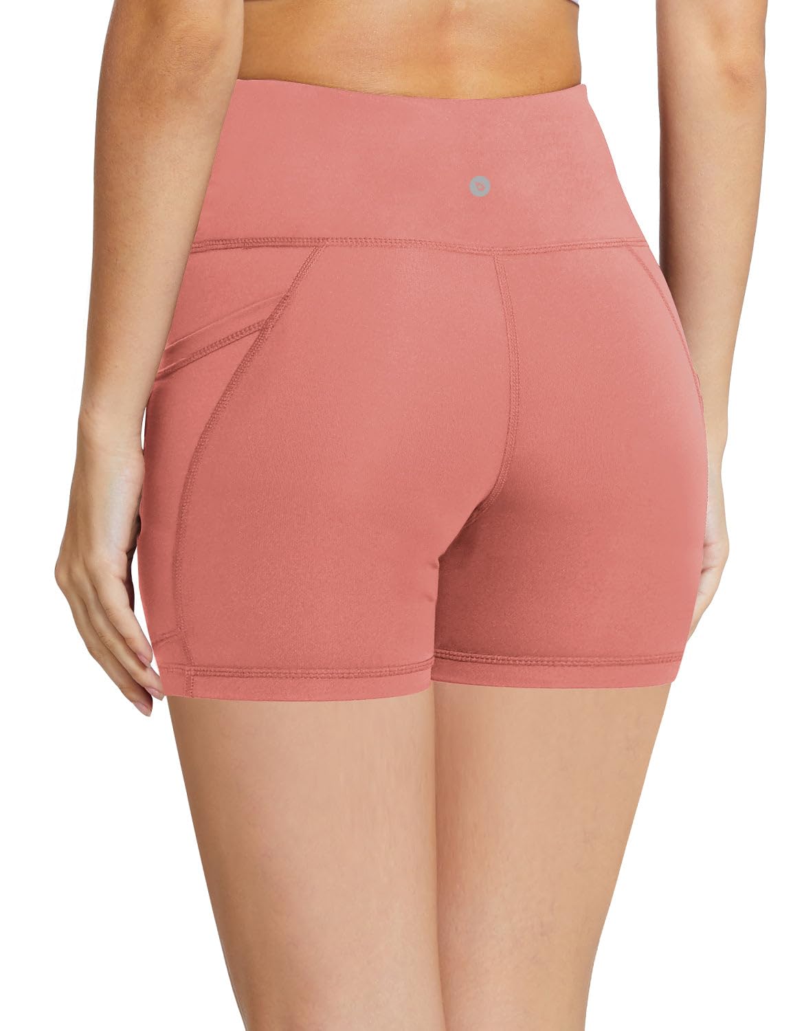 baleaf Biker Shorts Women Yoga Gym Workout Spandex Running Volleyball Tummy Control Compression with Pockets 5" Coral Pink XL