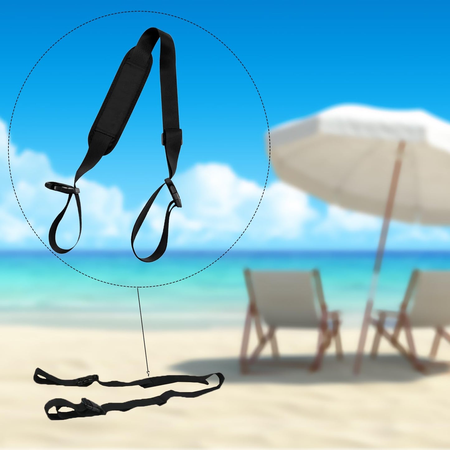 Generic 3 Pcs Carry Strap for Beach Chair Folding Chair Adjustable Beach Chair Backpack Straps Straps for Carrying Folding Chair for Beaches Camping Backpacking Picnics Outdoor (Black)