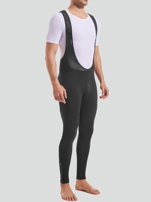 qualidyne Men's Winter Cycling Bib Pants 4D Padded Thermal Water Resistant Bike Tights Cold Weather Warm Pockets