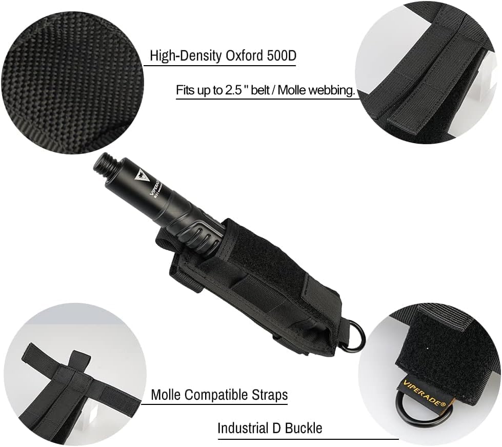 VIPERADE Tactical Flashlight Holster, Molle Flashlight Holder for Belt, Flashlight Pouch, Open Top Flashlight Holder for Vertical & Horizontal Carrying