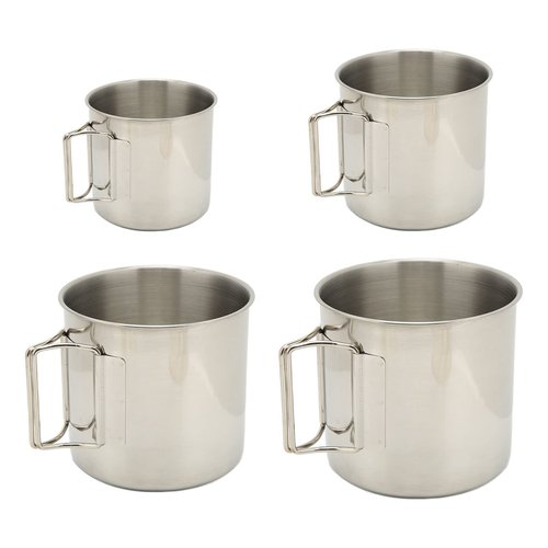 Natudeco 4Pcs Camping Cups Camping Coffee Mug with Folding Handle Stainless Steel Mug Camping Campfire Cup Metal Camping Cup for Outdoors Hiking Backpacking