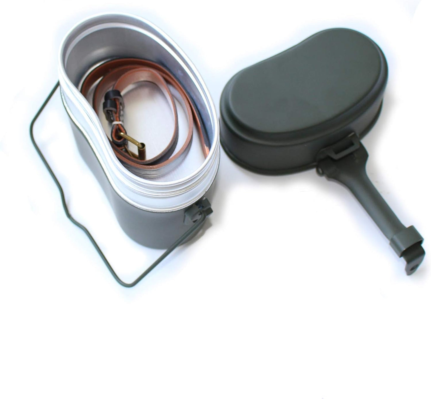 ANQIAOGreen Collectibles WWII WW2 German M31 Mess Kit Tin with Leather Strap Dinner Box 3 Parts in 1