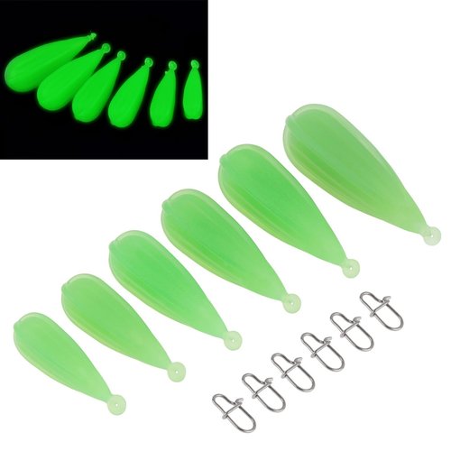 Conskyee Fishing Practice Plugs, Soft PVC Luminous Bait Casting Plug, 6 Mixed Sizes Weight Kids Fishing Sinker Molds for Improving Casting Skills, 1/5oz, 1/4oz, 3/8oz, 2/5oz, 1/2oz, 3/4oz
