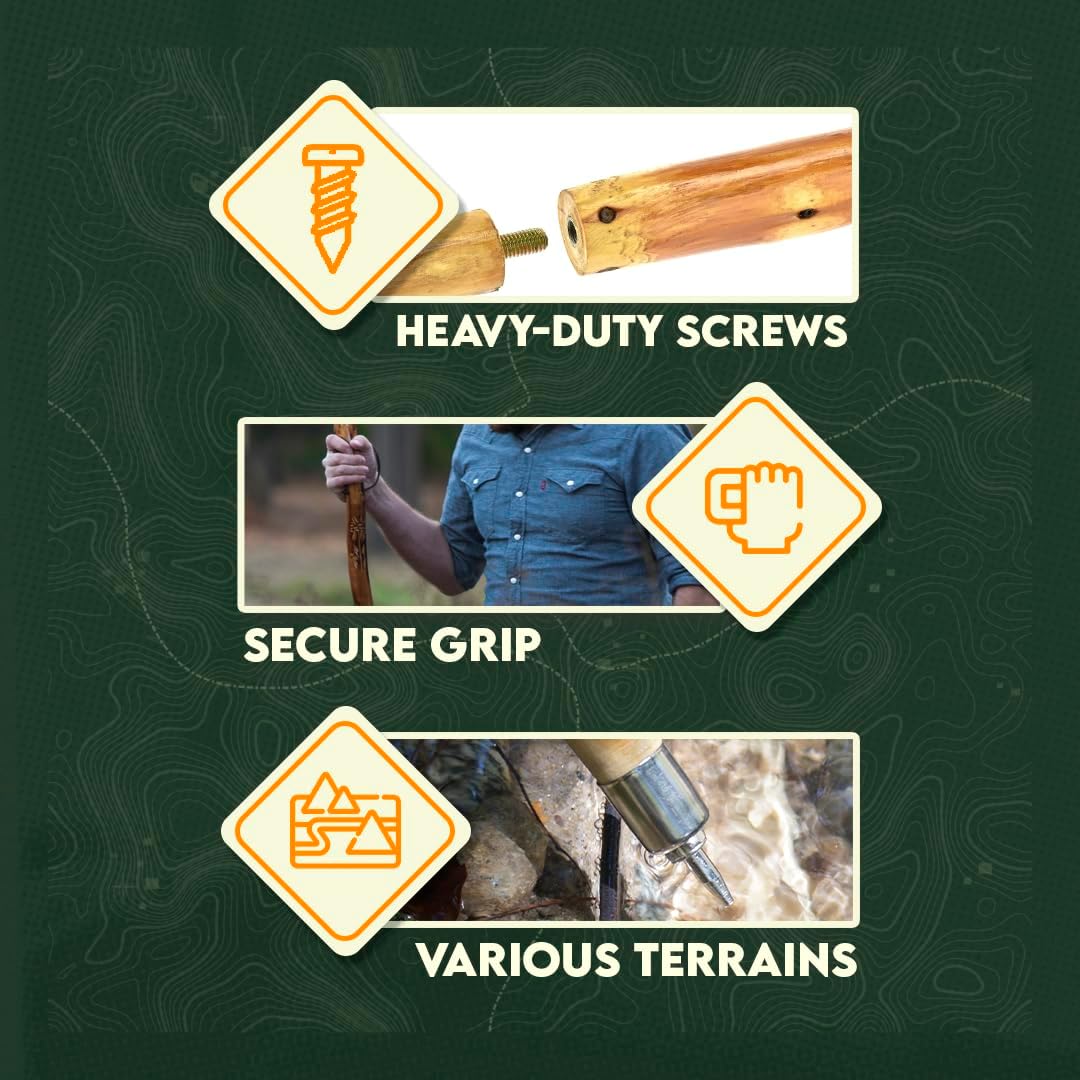 SE 3 Piece 55" Detachable Pine Wood Walking/Hiking Stick with Metal Tip, Reinforced Rubber Tip, and Water-Resistant Travel Pouch - Portable and Durable for Outdoor Adventures