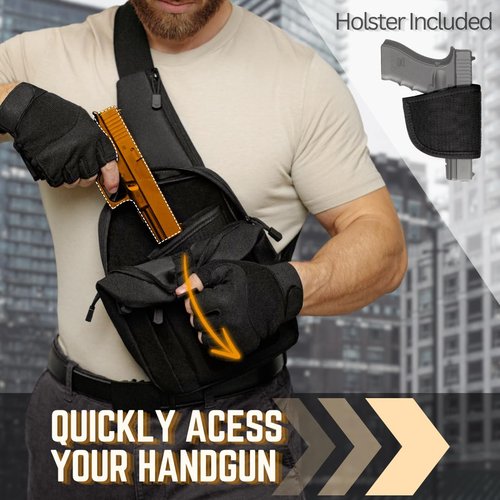 LINKA Tactical Sling Bag for Men - CCW Sling with Secure Chest Holster - Durable EDC Shoulder Bag for Everyday Use, Range, Hiking - Sleek