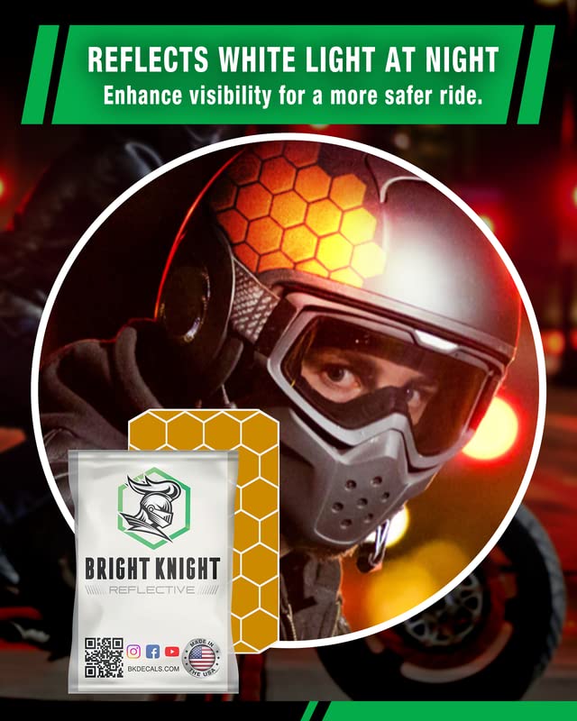 Bright Knight Reflective Tape Hexagon Hard Hat Reflective Stickers. 1" Gold Motorcycle Helmet Stickers Made with 3M Reflective Tape. Vinyl Waterproof Reflective Stickers to Stay Visible at Night.