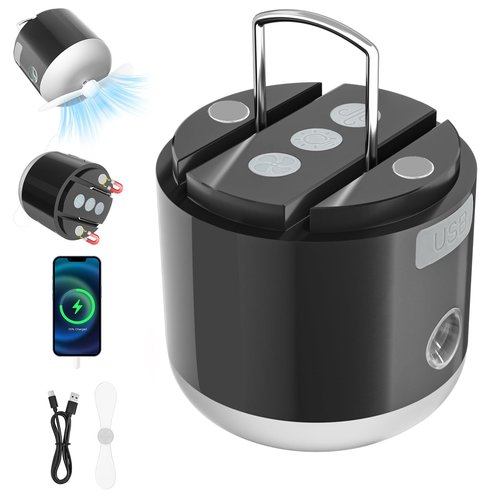 LED Camping Lantern Rechargeable 800LM, 3000m-Ah Up to 80H Running Time Camping Tent Light, with Fan, 4 Light Modes, Misting Feature & Magnetic Base, for Outdoor Camping, Power Outages
