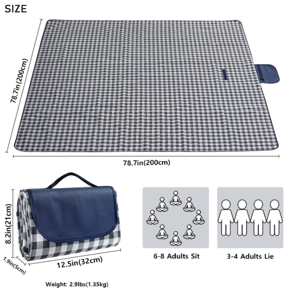 K Y KANGYUN Outdoor Picnic Blankets 80" x 80", Extra Large Beach Blanket, Foldable Lightweight Waterproof Sand Mat, Picnic Blanket for Beach Camping Hiking Park Patio (Dark Blue, 80x80 inch)