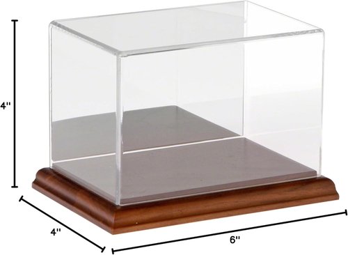 Clear Acrylic Display Case with Hardwood Base - 6x4x4 Inches for Collectibles