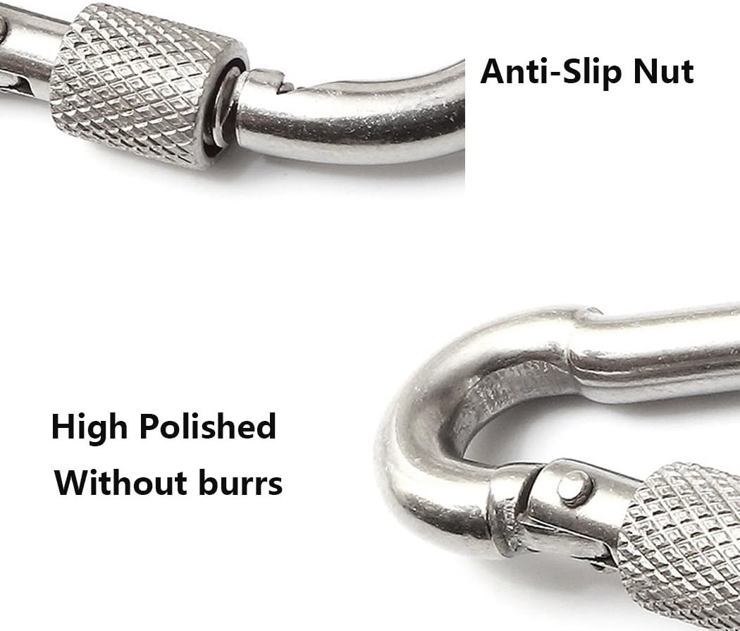 304 Stainless Steel Spring Snap Key Chain Clip Hook Screw Gate Buckle with Screw Gate Lock for Home,Outdoor Camping,Hiking Fishing,Traveling,Backpack