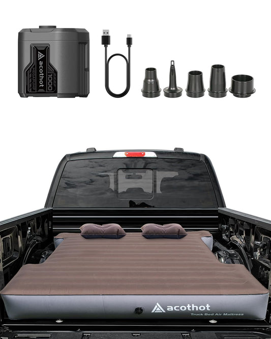 ACOTHOT Truck Bed Air Mattress with Cordless Rechargeable Air Pump, Peachskin Fabric Truck Bed Mattress with 2 Pillows Fits 5.5-5.8ft Short Beds | 9.5" Height Mattress Perfect for Outdoor Camping