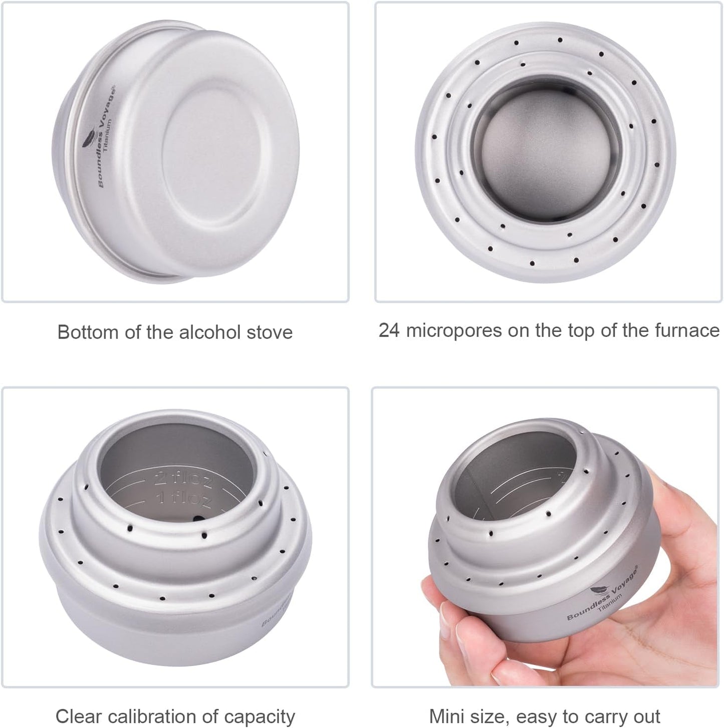 iBasingo Ultralight Titanium Camping Alcohol Stove 60ml Portable Mini Spirit Burner with Stand Compact Backpacking Stove for Outdoor Cooking, Hiking, Picnics & Survival Gear Ti2001C