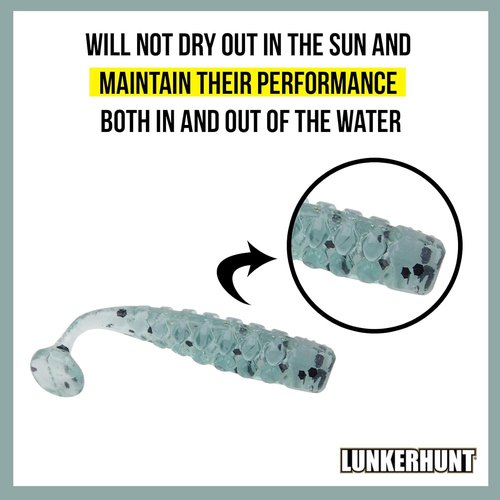 LUNKERHUNT Fishing Jar with Unique Scent Attractant | 1.5-Inch Durable Bait for Ice Fishing | Reusable Soft Plastic Lure for Bass, Trout and Pike