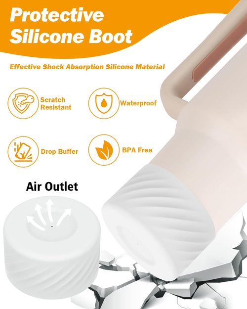 Stanley Cup Accessories Set - Silicone Boot for 40/30 oz Quencher Adventure Tumbler, Water Bottle Handle Strap, Charms for 40oz Cup (White)