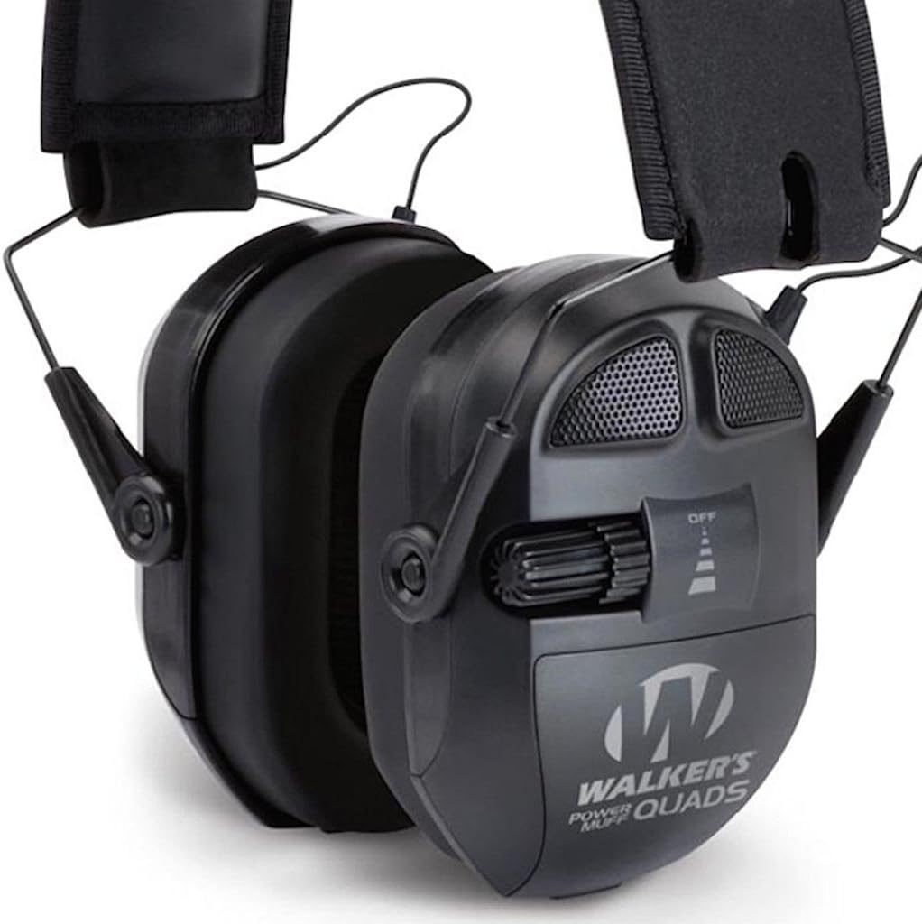 Walker's Ultimate Power Muff Quads - Electronic Earmuffs for Hunting & Shooting, 26dB NRR, Batteries Included