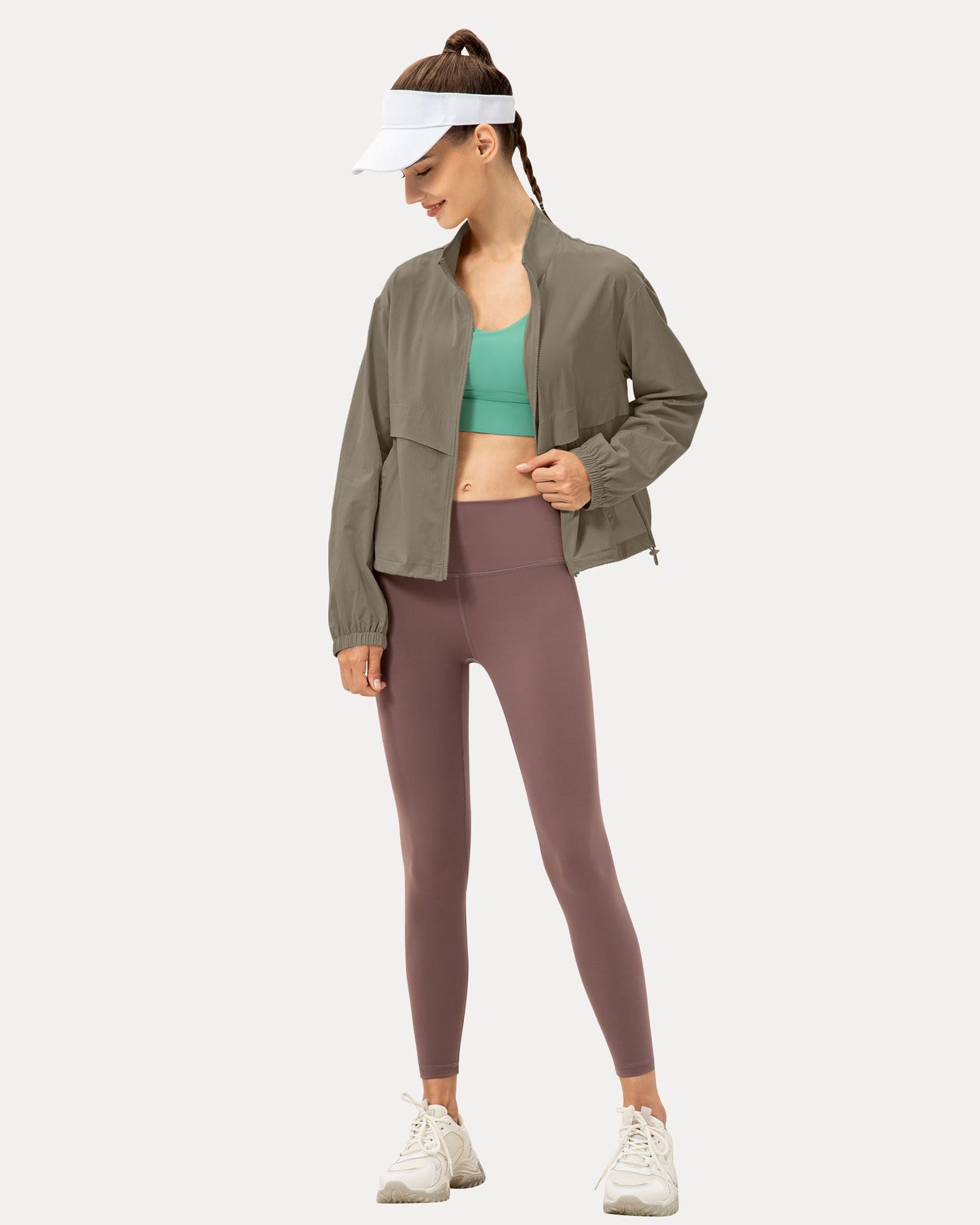 Locachy Women's Lightweight Zip Up Athletic Jacket Stand Collar Windproof Sun Protection Workout Outdoor Jacket Coffee Grey M