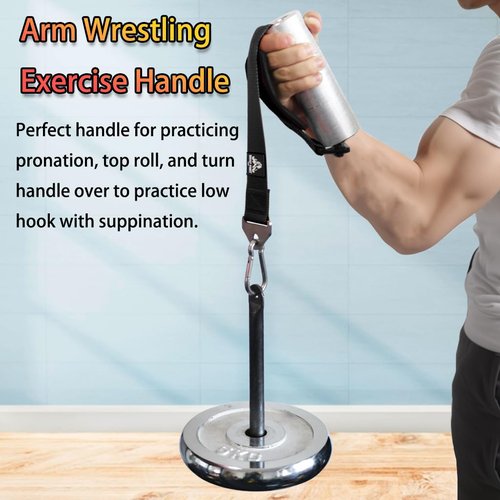 Wrist Fight Arm Wrestling Training Handle – 2-Inch Aluminum Grip for Enhanced Pronation Strength, with Heavy-Duty Strap, Carabiner, and Storage Bag (Black)
