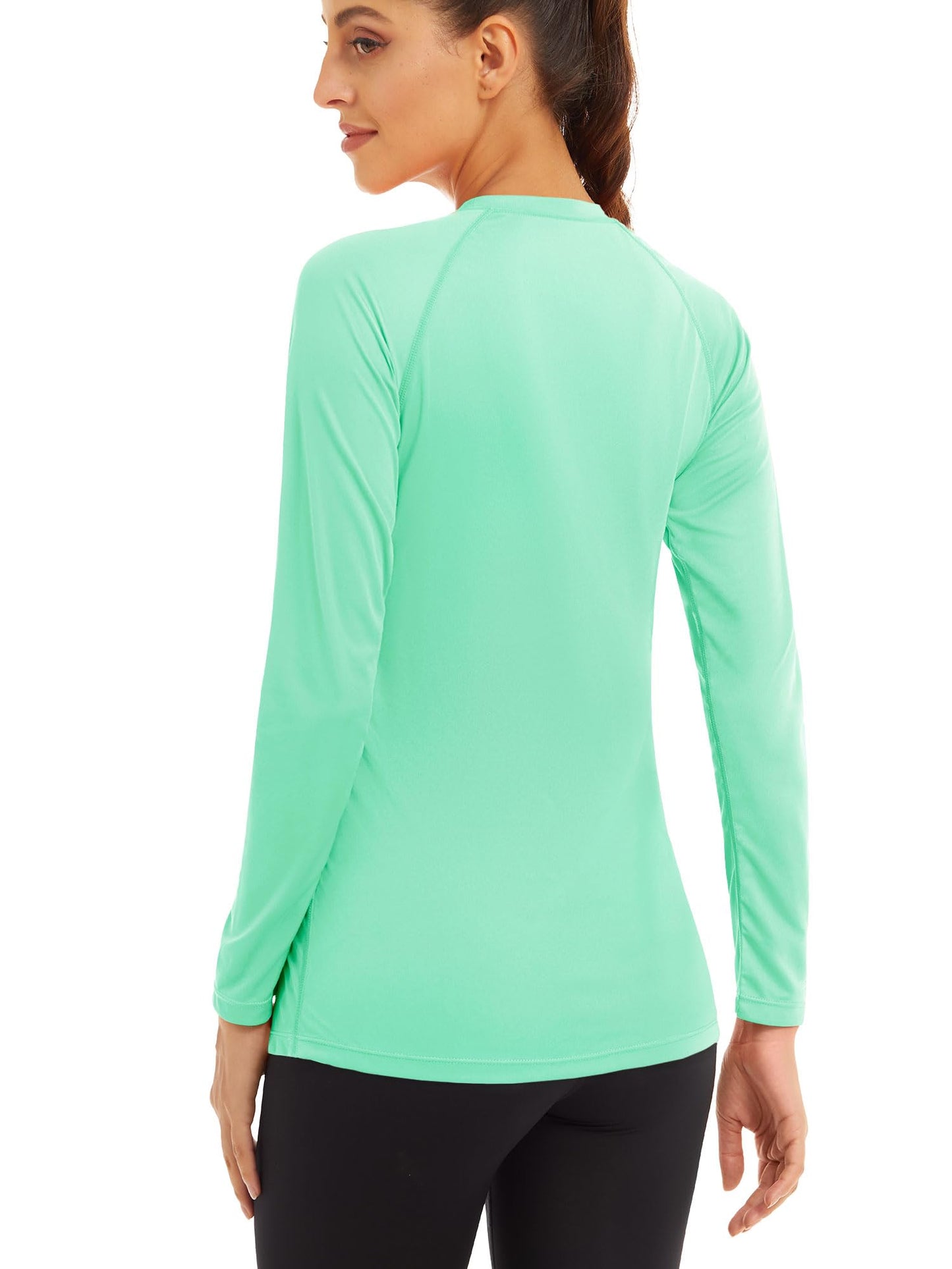 MAGCOMSEN Sun Protection Shirts for Women Rash Guard Shirts Swim Shirts Performance Athletic Shirts Workout Shirts for Women Long Sleeve Running Shirts Women Mint Green