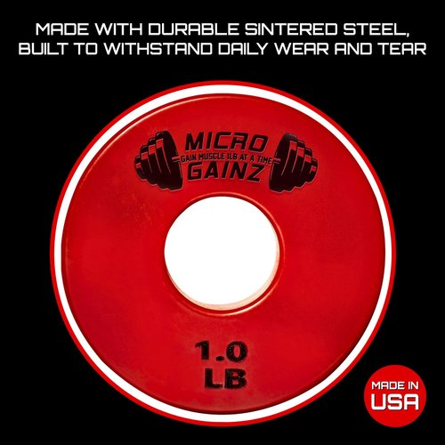 Micro Gainz Standard 1-Inch Center Hole Fractional 2 Pcs Color Weight Plates, Choose (.25LB-1LB) Designed for Standard 1-Inch Dumbbell & Barbell for Strength Training, Made in USA (Red 1LB)