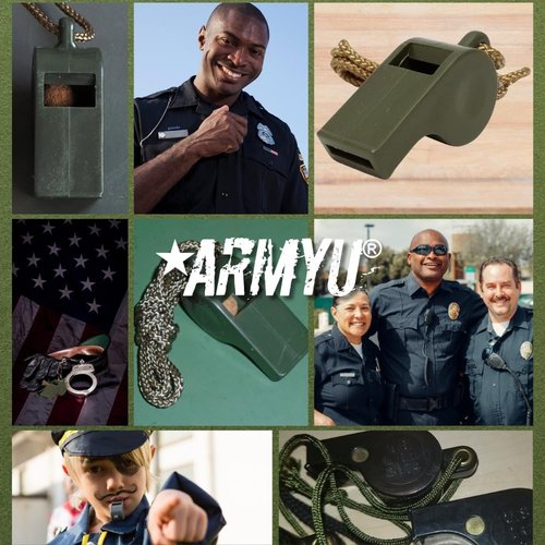 Olive Drab Plastic US Army Police Cork Whistle with Lanyard Necklace, US Military Issue OD Green NSN 8310-00-526-1110 3-Pack