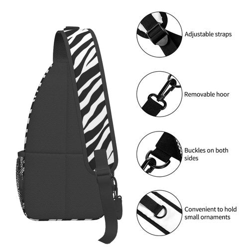 SURERUIM Zebra Print Sling Bag - Black and White Zebra Fur Pattern Crossbody Chest Shoulder Bag - Cute Animal Skin Backpack for Women and Men - Casual Gym Travel Hiking Daypack