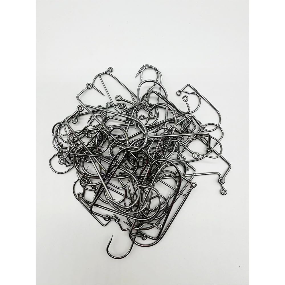50pcs/100pcs Aberdeen 90 Degree Fishing Jig Hooks Long Shank Forged Barbarian Hooks High Carbon Steel Fishing Hooks for Freshwater & Saltwater Size: 6#-6/0# (6#-100pcs)