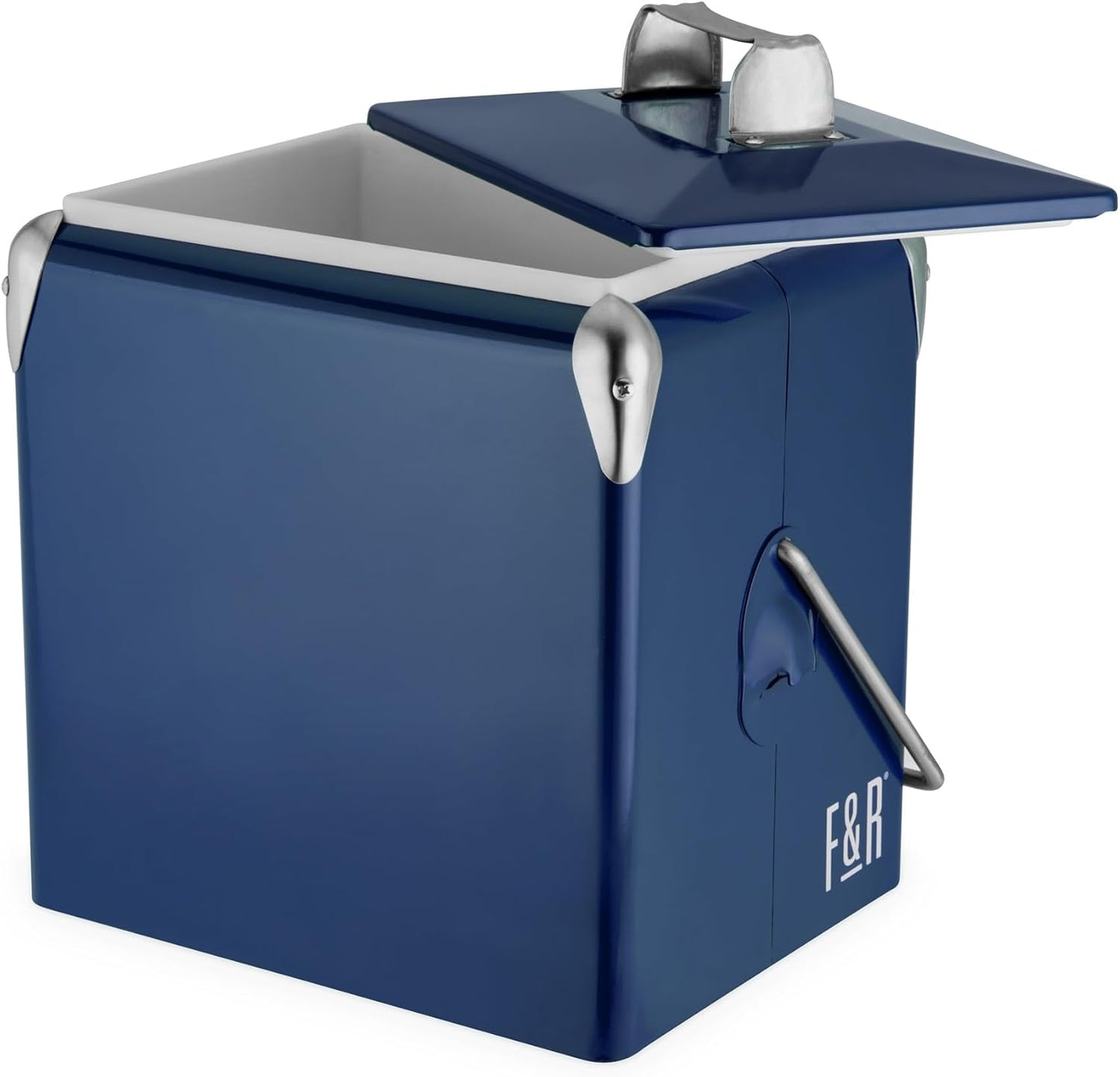 Foster & Rye Stainless Steel Retro Cooler, Vintage Metal cooler, Antique Beverage Chiller and Ice Chest, Plastic Lined Drink Chest, Mounted Bottle Opener, Holds a 6-pack, Red