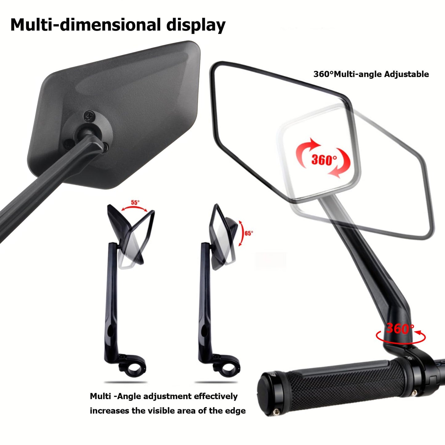 DRCKHROS Bike Mirror Handlebar Mount E-bikes Bicycle Mirrors, Anti-Shake 360° Rotatable High-Definition Shockproof Explosion-Proof Wide-angle Rear View Convex Mirror for bike bicycle ebike