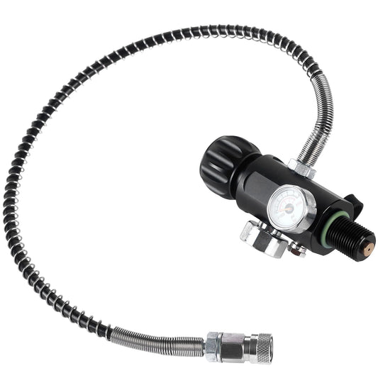 7/8-14UNF thread 4500psi Paintball Fill Station PCP Air-gun Charging Valve Dual Gauge Valve Air Tank Valve with 20 Inch High Pressure Hose (Non Regulated) for Cylinder Charging System