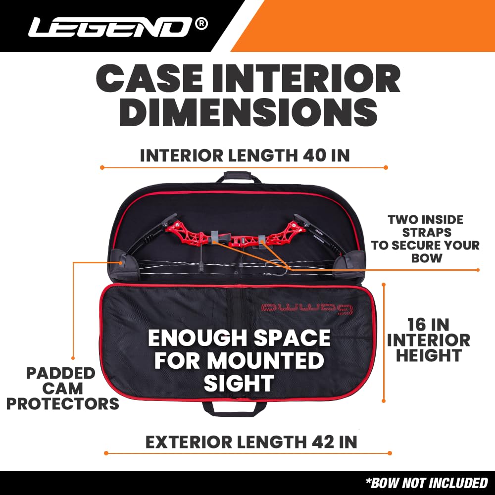 Legend Gamma Compound Bow Case - Premium Archery Bow Cases with Backpack & Shoulder Straps, Soft Bow Case for Archery Accessories, Lightweight Travel Bow Bag with Multiple Storage Pockets - Black
