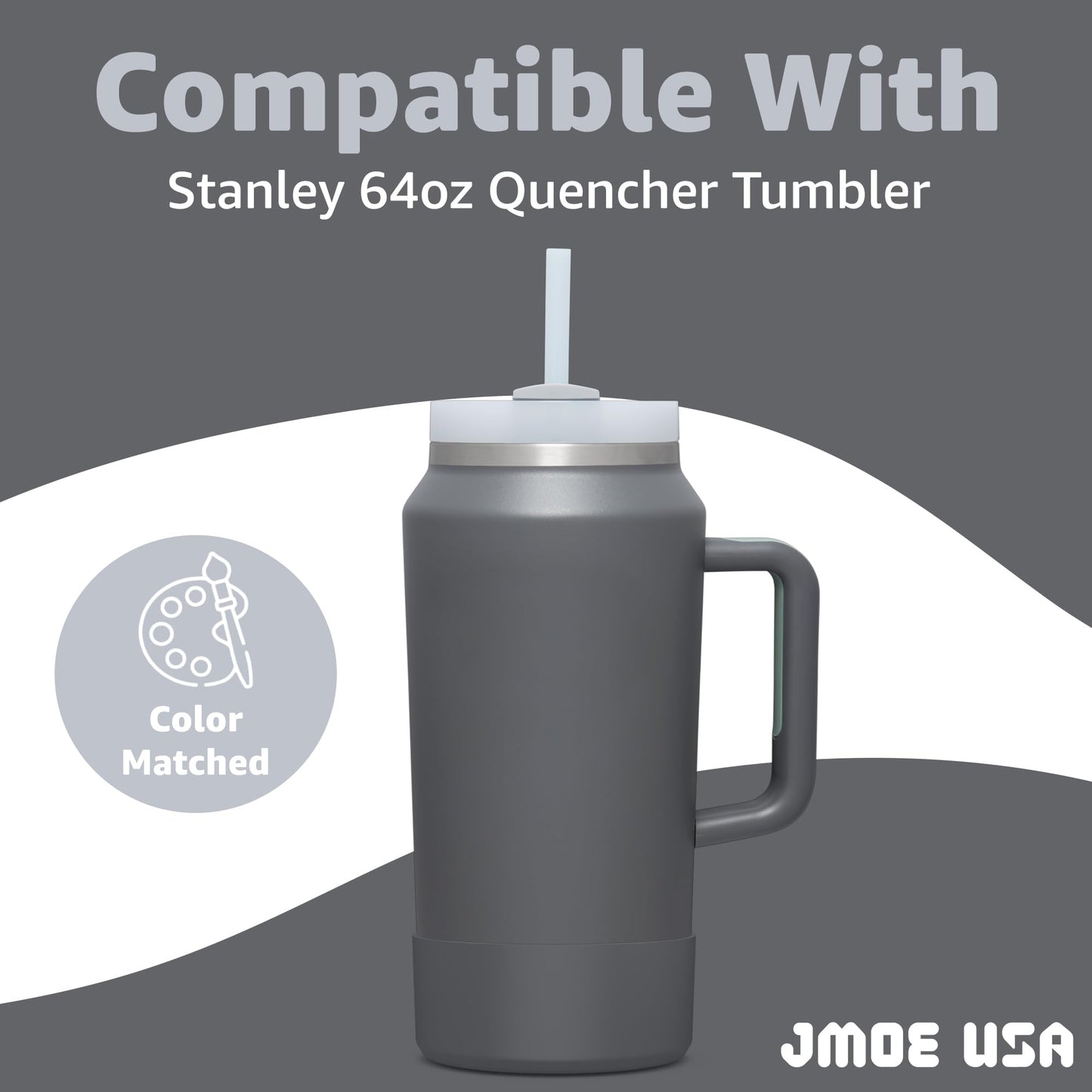 Jmoe USA Boot for 64oz Stanley Quencher H2.0 FlowState Tumbler With Handle | BPA Free Silicone | Sleeve Protector for Bottom of Cup | Protects Against Dents & Scratches (Charcoal)