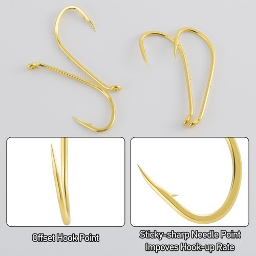 Dr.Fish 100 Pack Baitholder Hooks, Freshwater Fishing Hooks Gold, Offset, for Walleye Rigs, Crawler Harness, Trout/Bass/Crappie/Blugill/Panfish #4