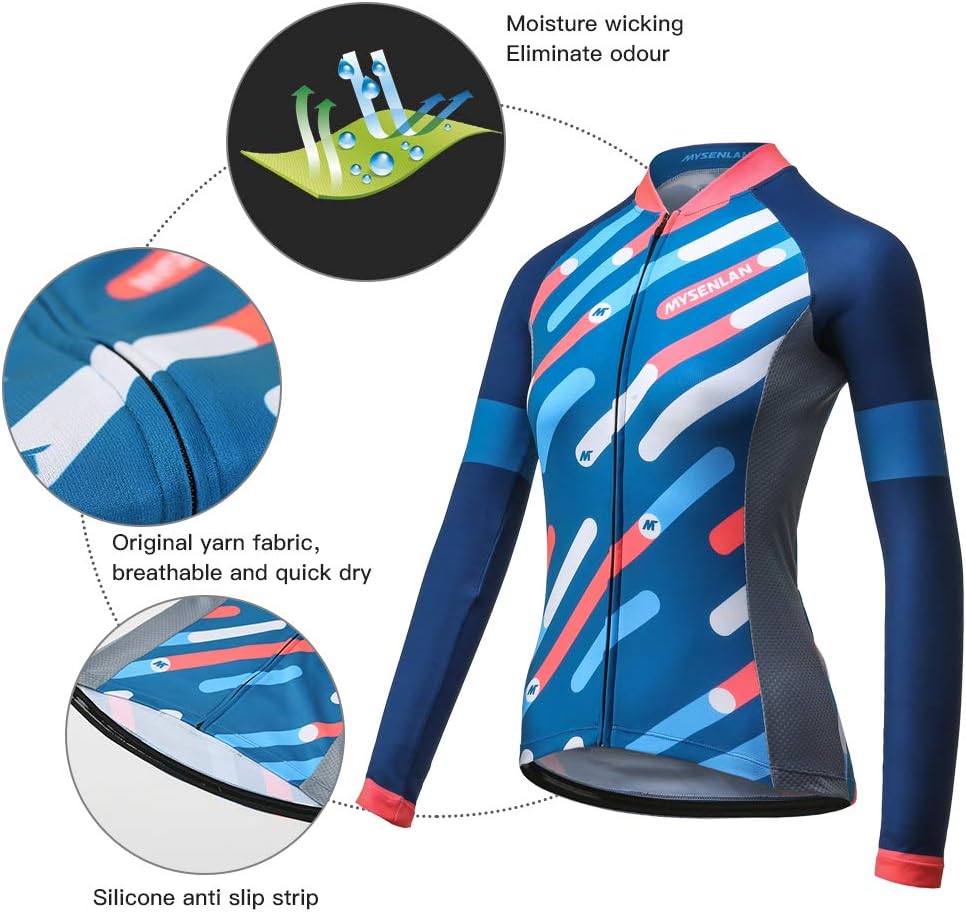 Mysenlan Women's Cycling Long Sleeve Breathable Jersey Set 3D Padded Long Pants Bike Shirt Bicycle Tights Clothing