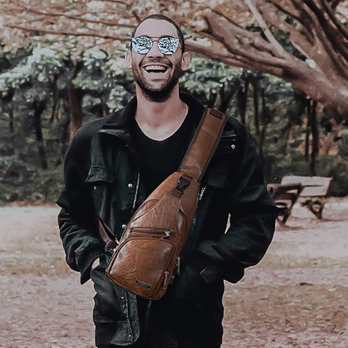 Peicees Pack of 2 Large&Medium Leather Sling Bag Mens Crossbody Bag Chest Bag Sling Backpack for Men with USB Charge Port, Classic Light Brown Large & Classic Light Brown Medium