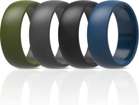 ThunderFit Mens Silicone Rings Wedding Bands, Classic & Striped Style 8.7 mm Wide 2.5mm Thick - 4 Pack