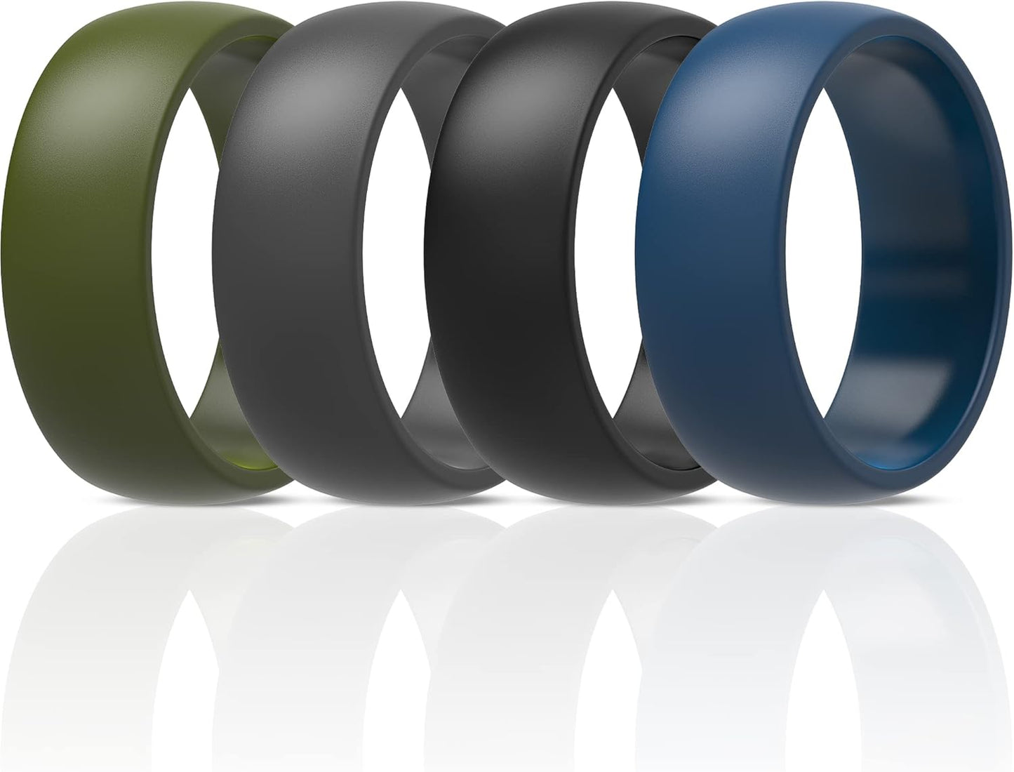 ThunderFit Mens Silicone Rings Wedding Bands, Classic & Striped Style 8.7 mm Wide 2.5mm Thick - 4 Pack