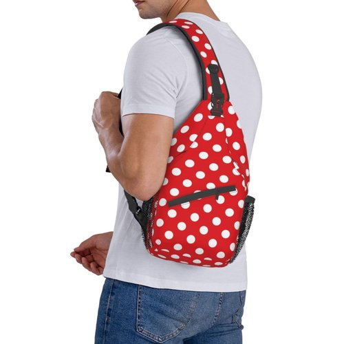 Cuczpau Crossbody Bags For Women Men Red White Polka Dot Sling Backpack Chest Shoulder Bag Gym Cycling Travel Hiking Daypack