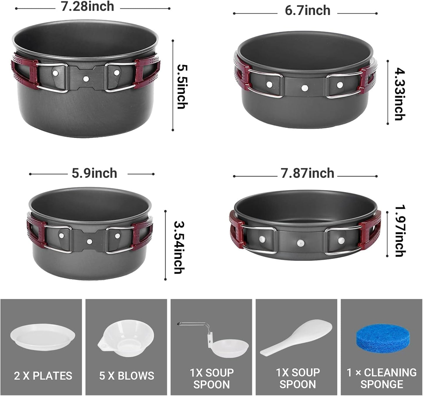 KingCamp 7/9/18Pcs Camping Cookware Mess Kit Camping Cooking Set Non-Stick Hard-Anodized Aluminum Camping Gear Camping Pots and Pans Set with Tableware for Outdoor Backpacking Hiking Picnic Backyard