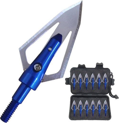 Broadheads with Stainless Steel 2 Blades by Scalpel Material 100 Grain Piercing Hunting Arrow Tips Screw 0.9" Cut Archery Arrow Point + 1 pc Broadhead Portable Case Box (12pcs)