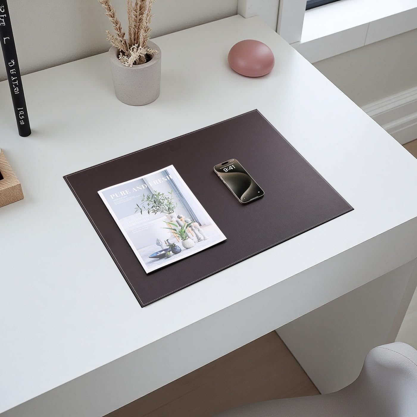 KINGFOM Ultra-Smooth PU Leather Desk Pad & Mat Office Desk Drawing & Writing Board A3/ A4 File Paper Clip Table Protector Mat on Top Large 24''x18'' (Black)