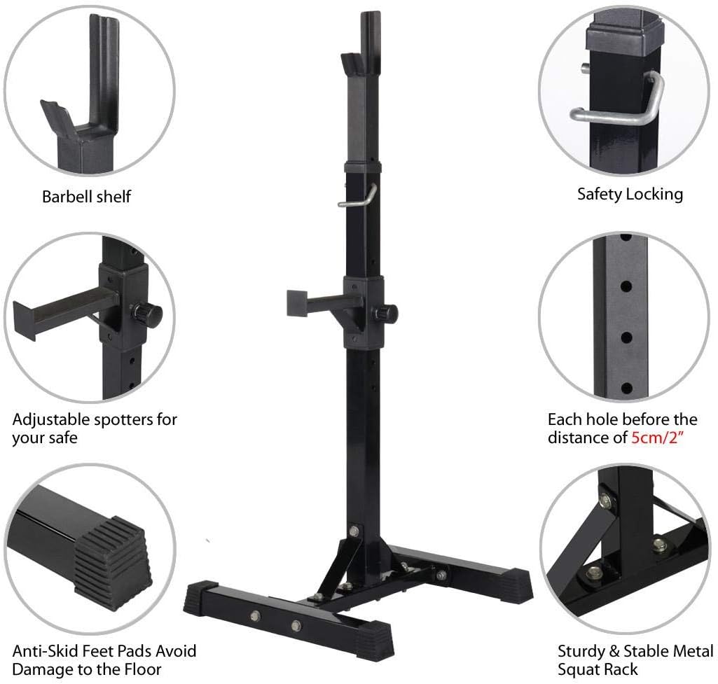 Yaheetech Pair of Adjustable Squat Rack Standard 44-70 Inch Barbell Rack, Solid Steel Squat Stands Bench Press Storage Home Gym Portable Dumbbell Stands