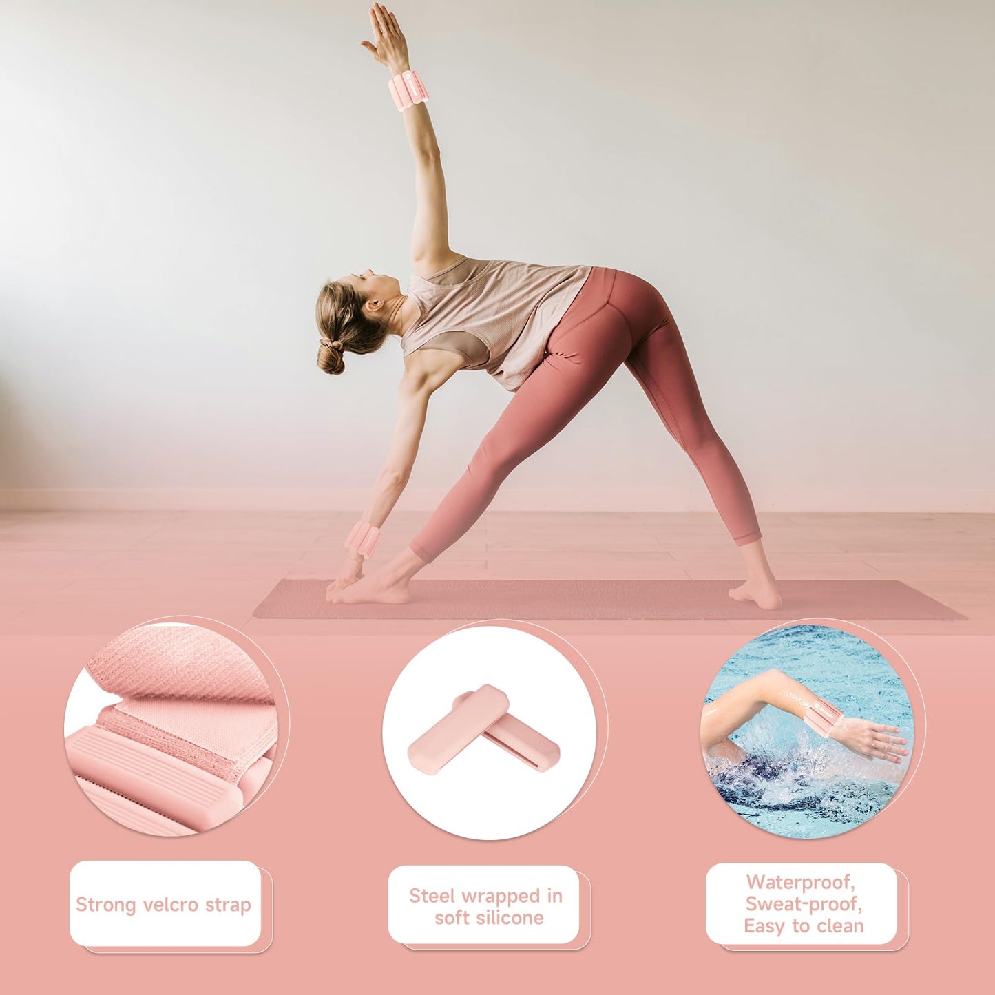 AKSPORT Wrist Weights for Women, Adjustable Ankle Weights Set of 2 (1lbs each), Wrist and Ankle Weights for Walking, Pilates, Yoga, Gym, Home Workouts, Strength Training