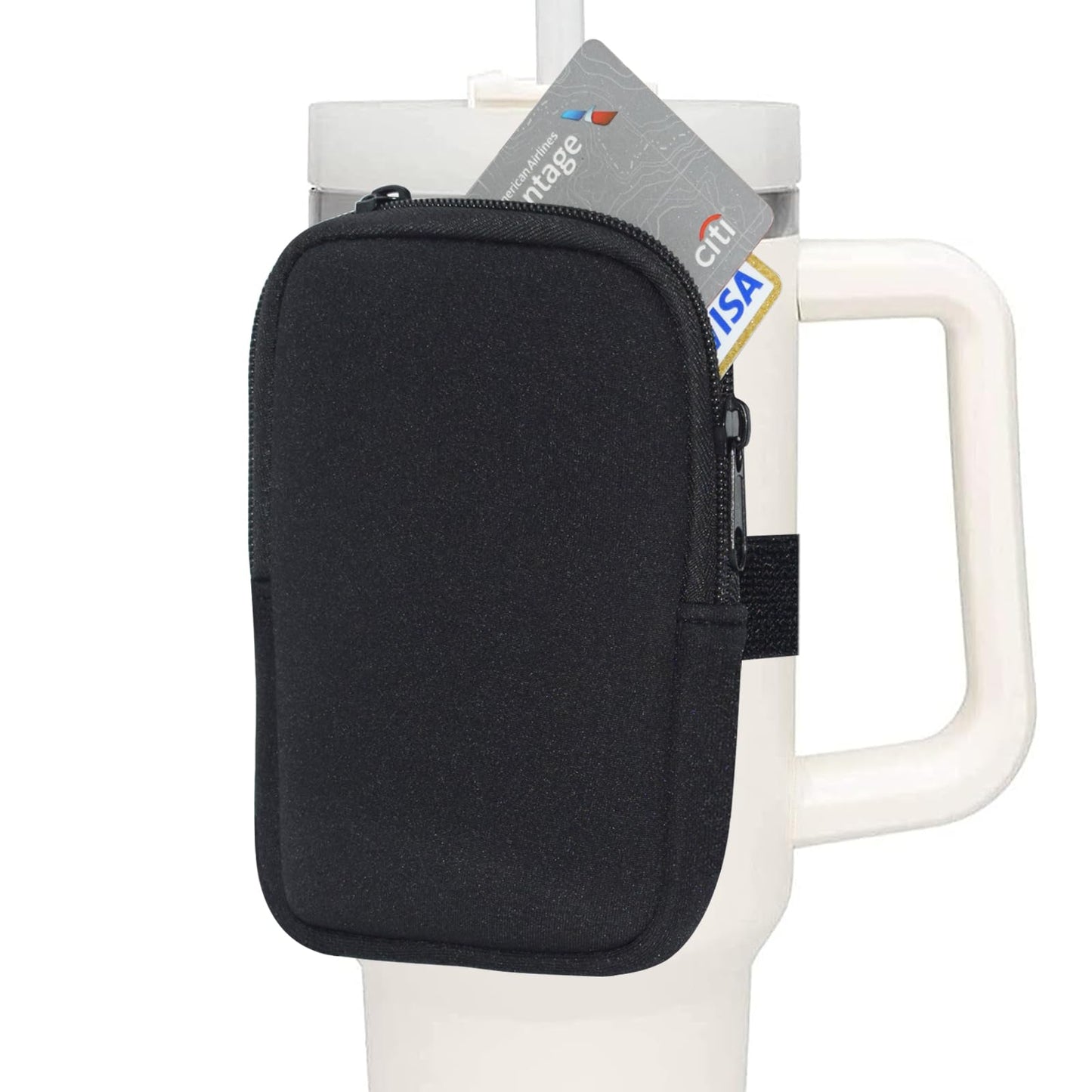 Water Bottle Pouch, Compatible with Stanley Quencher Adventure 40oz & Fit for Stanley IceFlow 20oz 30oz,Handheld Pocket for Safely carry Cards Keys, Wallet, Earphone etc. daily necessities. (Black)