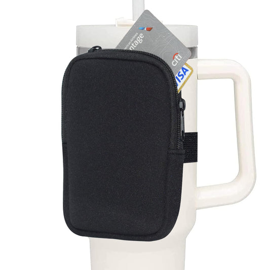 Water Bottle Pouch, Compatible with Stanley Quencher Adventure 40oz & Fit for Stanley IceFlow 20oz 30oz,Handheld Pocket for Safely carry Cards Keys, Wallet, Earphone etc. daily necessities. (Black)