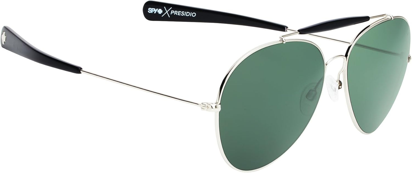Presidio Silver/Black Unisex Sunglasses - Spy Optic Happy Gray Green Lenses