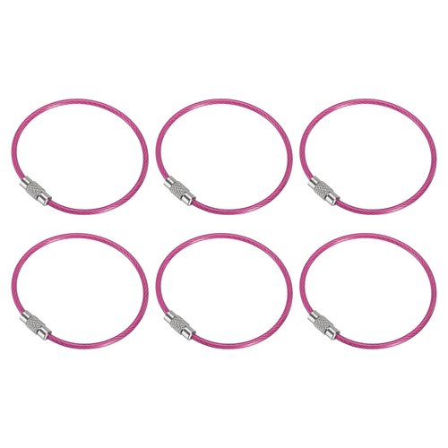 PATIKIL 5.9" Length Wire Keychain Cable, 6 Pack Stainless Steel 2mm Key Ring Loop for Outdoor Hiking Hanging Luggage Tag Keys ID Card, Pink