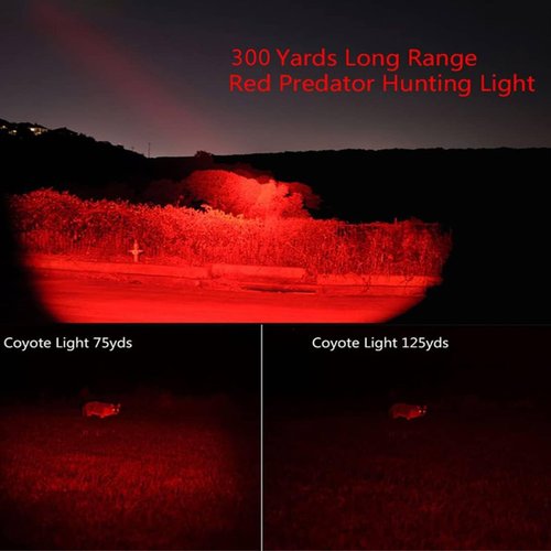 XLENTGEN Red Light LED Hunting Flashlight 300 Yard Long Range Zoomable Predator Light LED Flashlights Kit with Pressure Switch Rechargeable Batteries for Coon Coyote Hog Fox Varmint