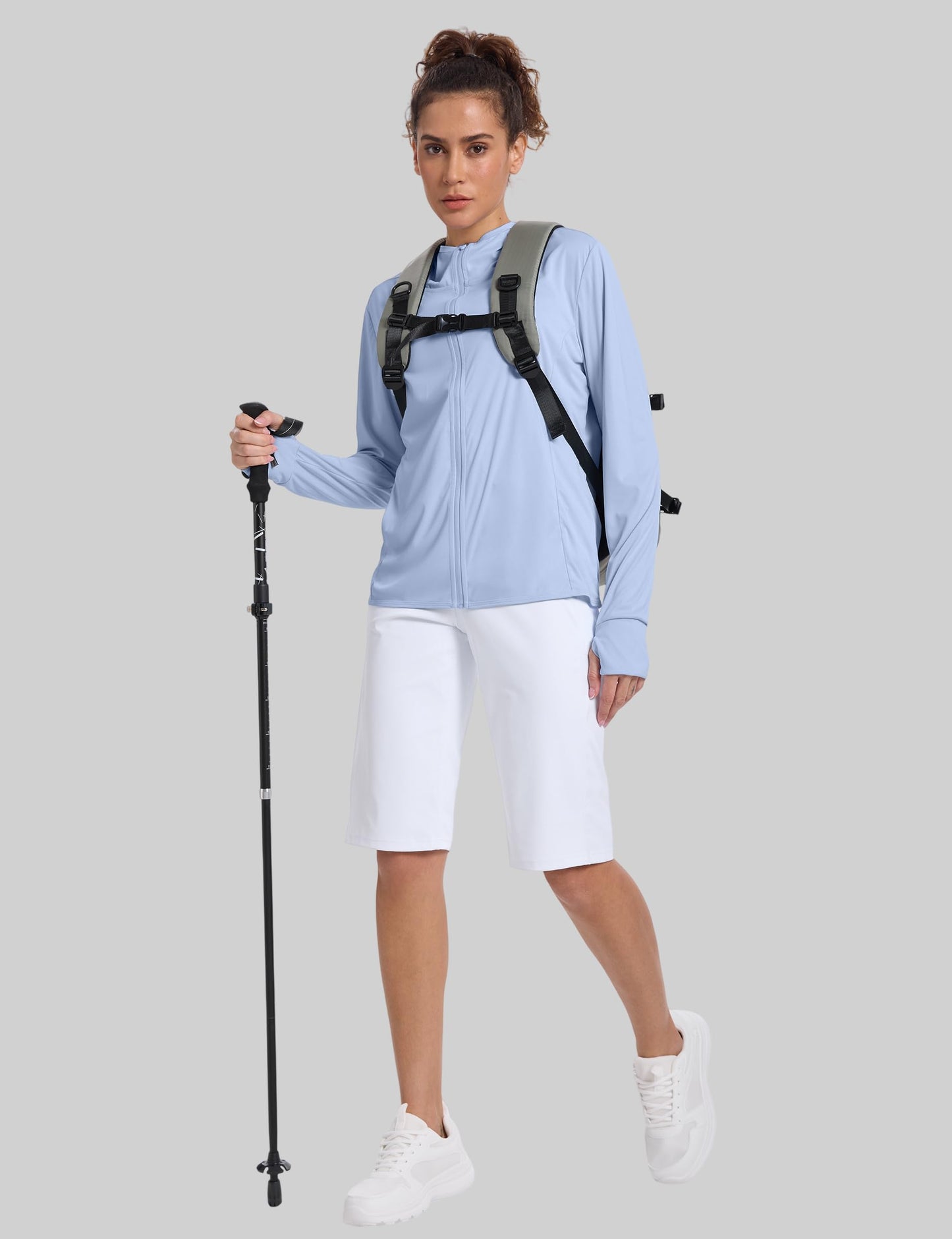 CHALLMOTI Women's Sun Protection Jacket Zip up Hoodie Lightweight Long Sleeve UV Cover Up Hiking Shirt UPF 50+ Light Blue XS